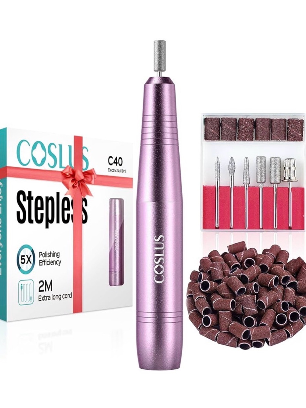COSLUS C40 Electric Nail Drill Set Stepless Speed Portable File Drill Bits Band